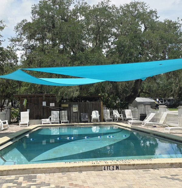 Heated swimming pool at Peace River Campground in Arcadia, Florida